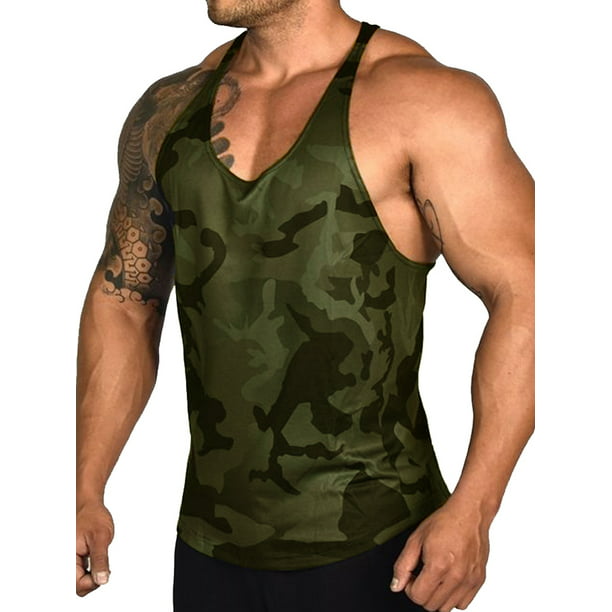 Mens Camouflage Sleeveless Vests Tank Top BodyBuilding Training Holiday Jungle